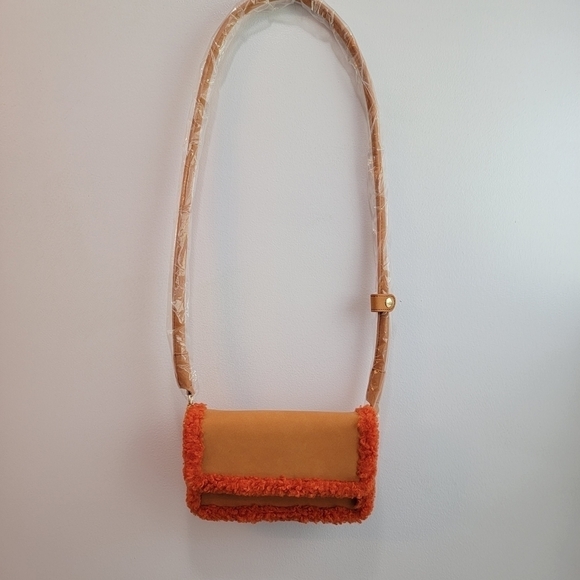 NWOT Orange Faux Suede Crossbody - Picture 2 of 4